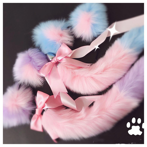 新品Fox Tailg Bow Metal Butt Anal Plug Cute Bow-Knot Soft Ca