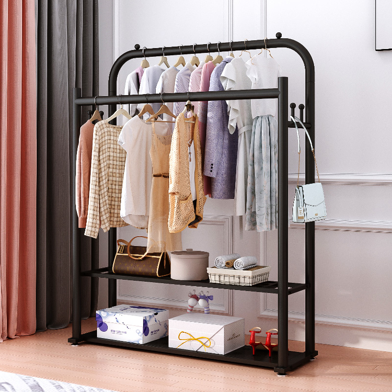 极速晾衣架落地摺叠家用置地阳台C卧室挂衣架室内简易加粗双杆式