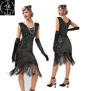 极速了不起的盖茨比1920S复古亮D片流苏洋装聚会舞裙礼服亮片裙年