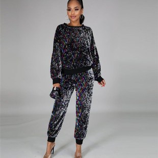 Two PieceB Set 极速Clothing Birthday Women Sequins Outfi For