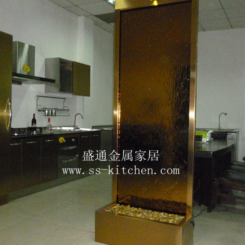 极速欧式豪华金色流水背景墙v 隔断屏风 流水摆件 空气净化加湿器