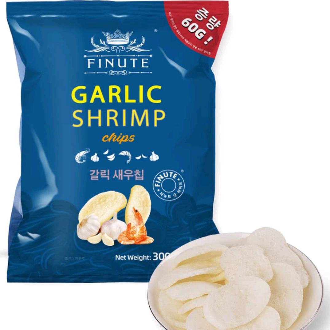 山姆代购FINUTE趣莱福蒜味虾片韩国进口薯片膨化网红零食300g正品