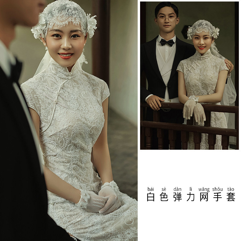 프랑스 숲 스타일 웨딩 사진 레이스 장갑 커프스 페르시 흰색 짧은 로리타 웨딩 사진 스튜디오 사진 장갑