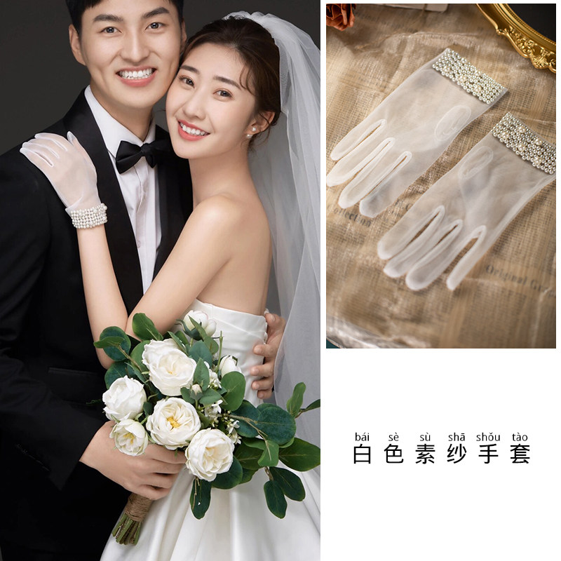 프랑스 숲 스타일 웨딩 사진 레이스 장갑 커프스 페르시 흰색 짧은 로리타 웨딩 사진 스튜디오 사진 장갑