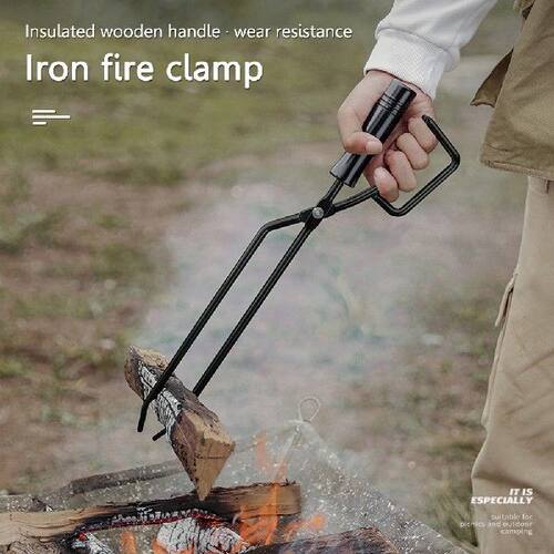 好货BBQ Charcoal Clip Iron Wood Handle Anti-Scalding Optiona