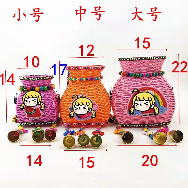 好货小背篓手工编织背篓风铃双肩彩色儿童背篓挂件