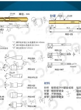 华荣测试探针 PL50-F/P02-F/RL50-2C/2S  0.48mm镀金小四爪 PCB针