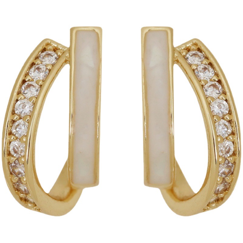 贝壳双层耳针女日韩气质耳环法式简约百搭气质小众轻奢耳饰感