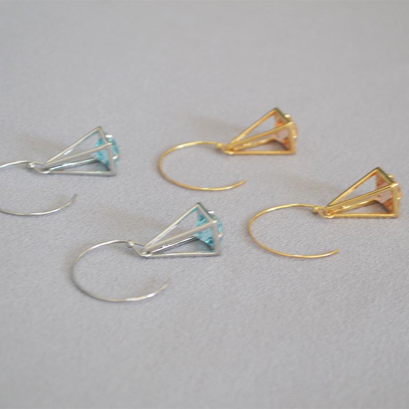 耳环锆石耳饰女耳耳坠气质设计欧美感时尚圈款简约鸟笼金造型镶嵌