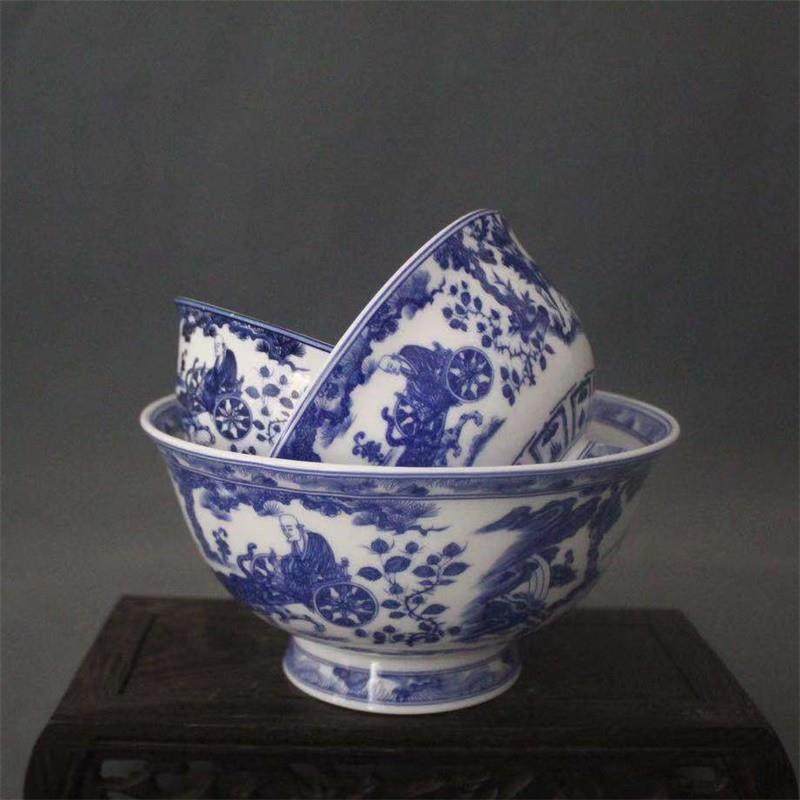 极速大清乾隆年制青花人物鬼谷子下山纹碗仿古摆件瓷器古玩做旧收