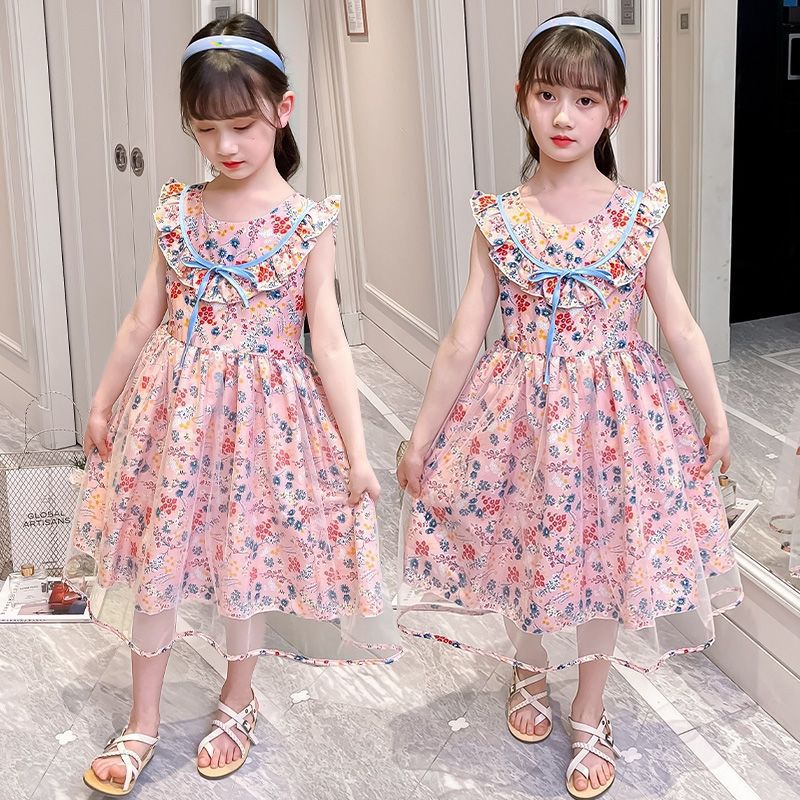 儿童夏装小众碎花连衣裙中小童洋气薄款蝴蝶结纱裙女童童装裙