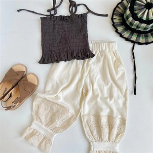 2022春夏新款波西米亚度假风女童孩子菸灰打揽小吊带上衣