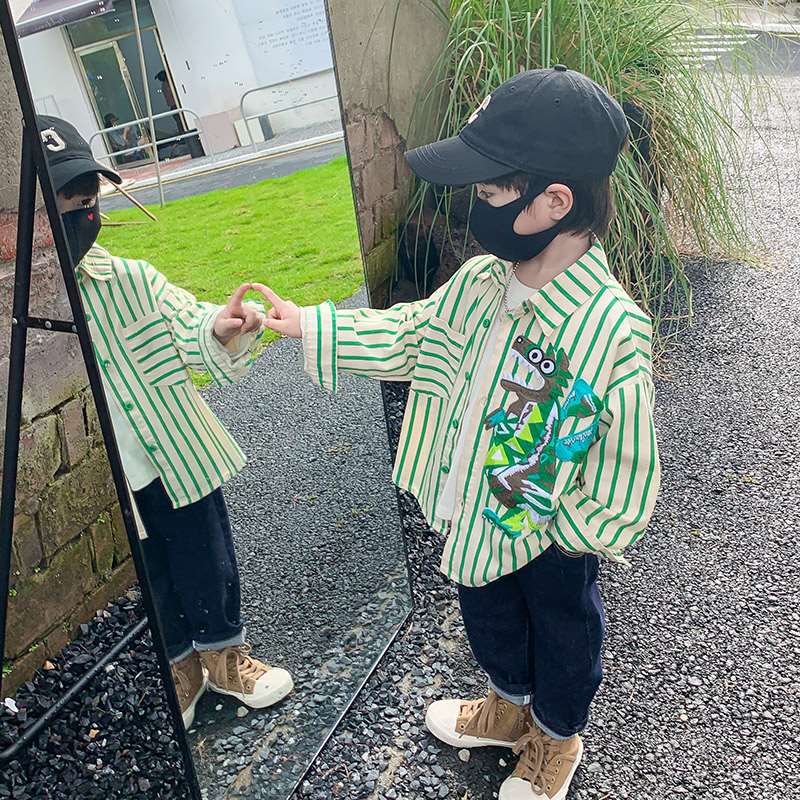 男童春装衬衫2023新款儿童春秋季帅气炸街长袖衬衣春秋款时髦上衣