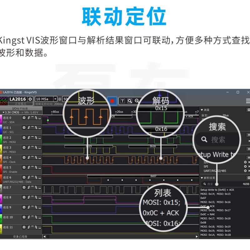 逻辑分析仪usb LA1010 LA2016 LA5016 LA5032  I2C解析SPI
