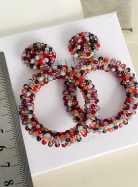 盒装耳针 看好尺寸不退728 stell@ 彩色串珠镂空圆坠