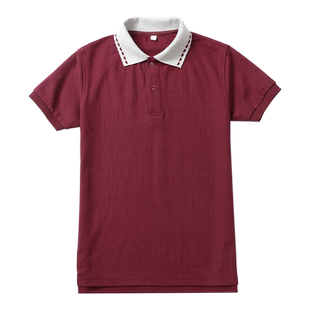 儿童校服中小学生校服同款夏季女童红心领枣红色短袖T恤学生校服