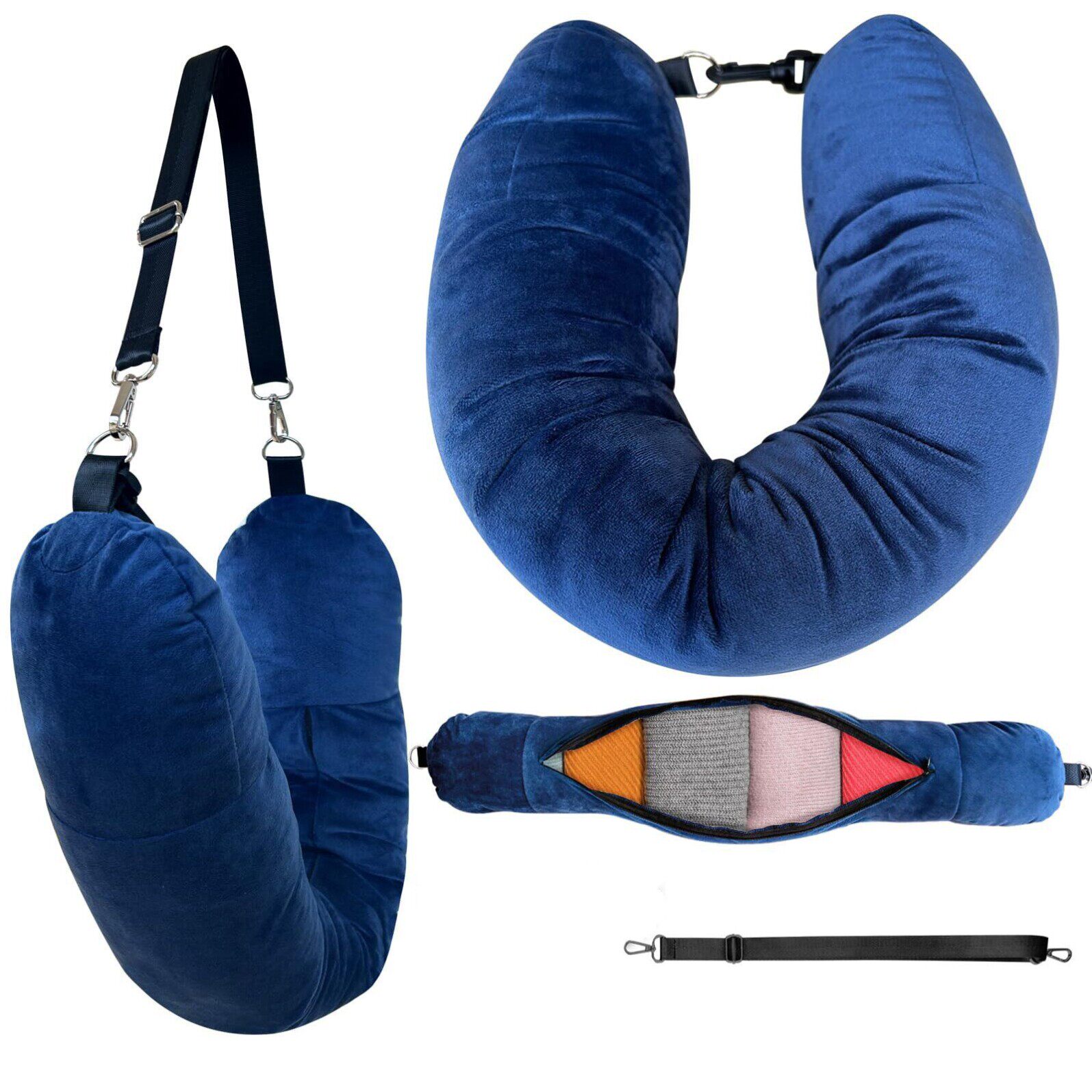 跨境新款多功能U型枕头可填充衣服行李枕套柔软毛绒出差旅行收纳