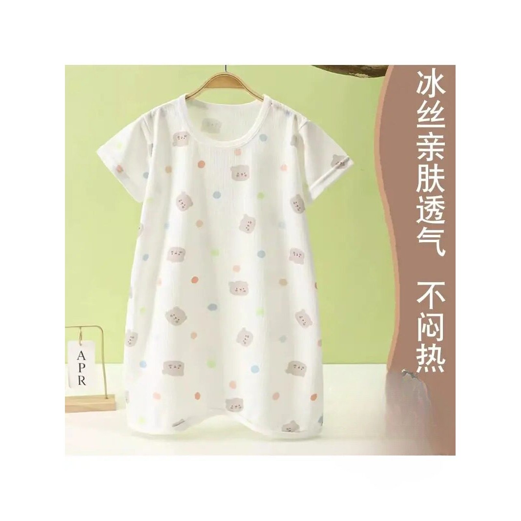 婴儿无骨夏季薄款宝宝短袖睡裙儿童睡衣冰丝新生儿睡袍睡袋
