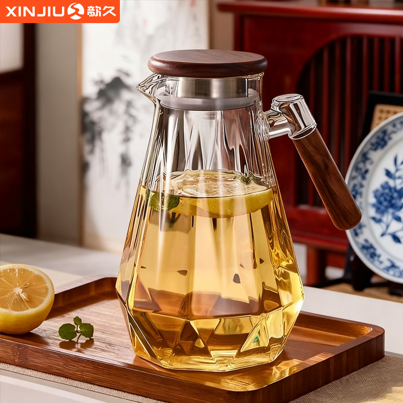 歆久冷水壶家用玻璃耐热果汁冷泡壶高硼硅凉水壶套装大容量储水壶