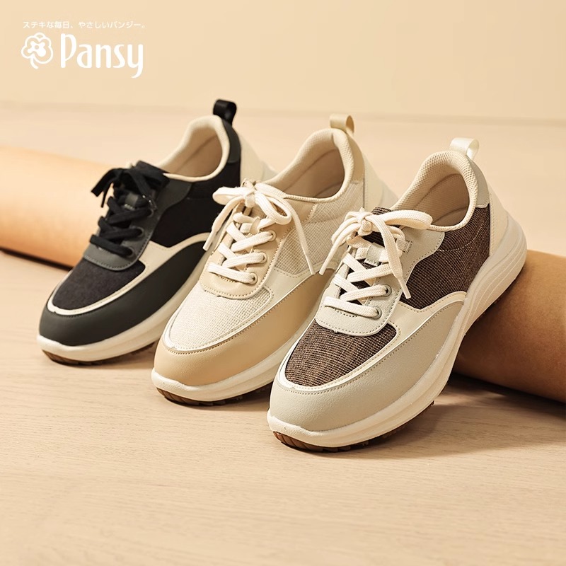 Pansy日本女鞋休闲运动鞋一脚蹬侧拉链轻便健步鞋厚底鞋子舒适鞋