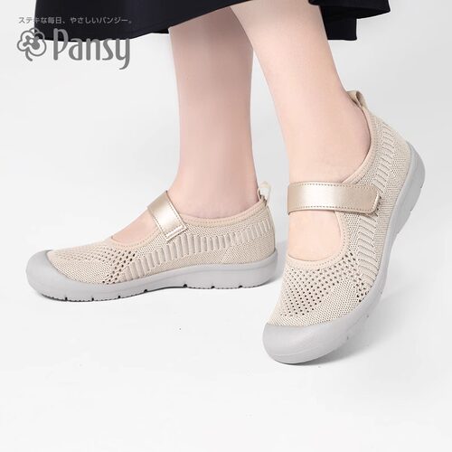Pansy日本女鞋休闲魔术贴透气防滑健步鞋拇外翻浅口鞋春夏舒适鞋