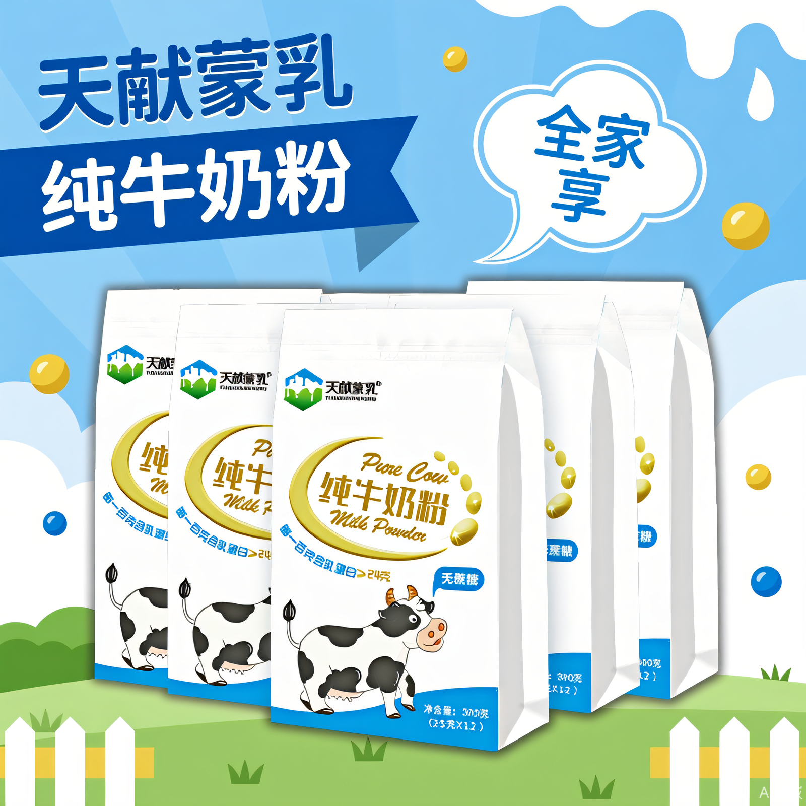 内蒙古优质纯牛奶粉300克独立包装厂家直发营养健康无蔗糖高蛋白