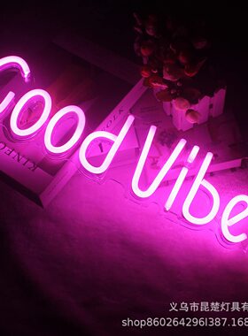 LED装饰灯透明背板GOOD VIBES霓虹灯5vUSB供电卧室装饰小夜灯ins