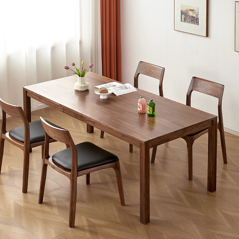 北美黑胡桃木餐桌全实木书桌北欧樱桃木原木工作台茶桌长方形餐桌