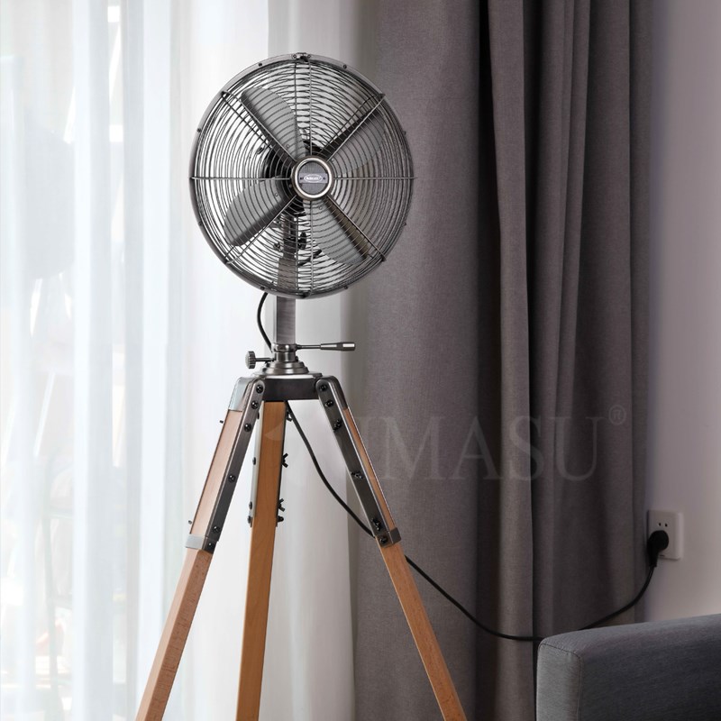 木质三脚架12寸亚铅色香s港IMASU金属立式仿复古工业风落地电风扇