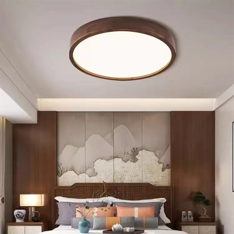 新中式北美黑胡h桃木led吸顶灯实木茶室复古书房餐厅卧室客厅灯具
