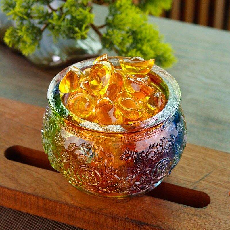 热销琉璃聚宝盆米缸聚财盆高端铜底座聚宝盆居家客厅桌面吸财聚财,家居饰品,桌面摆件,淘宝优惠券,粉丝福利购,淘宝优惠卷