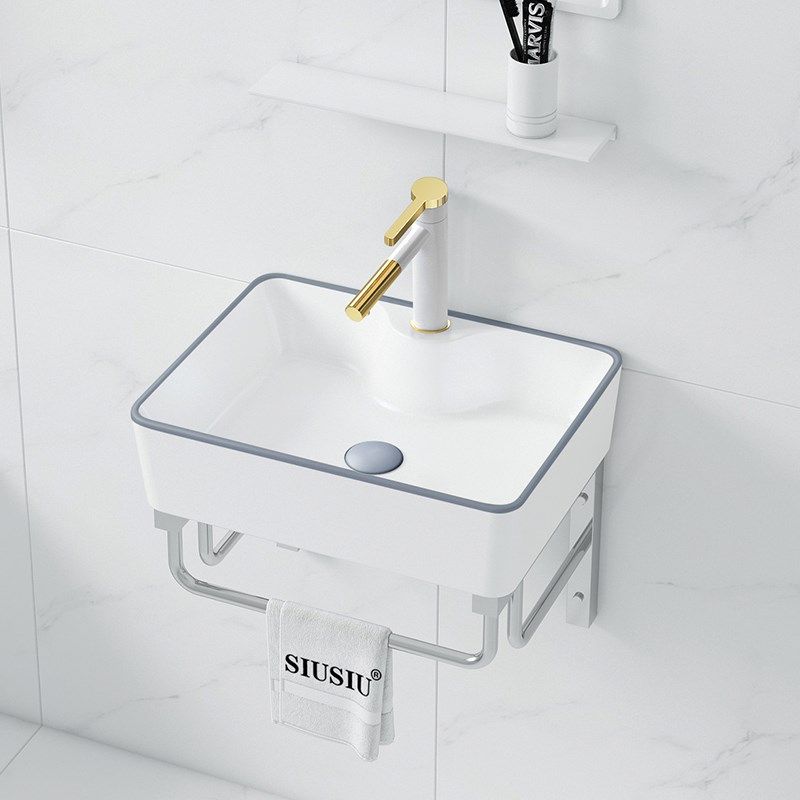 不锈钢支架挂墙式灰边陶瓷洗脸盆洗漱面盆迷你洗手盆壁挂墙式挂盆