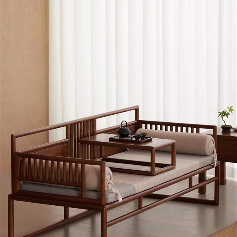 乌金木新中式罗汉床沙发茶桌椅组合小户型客厅改良实W木超大贵妃