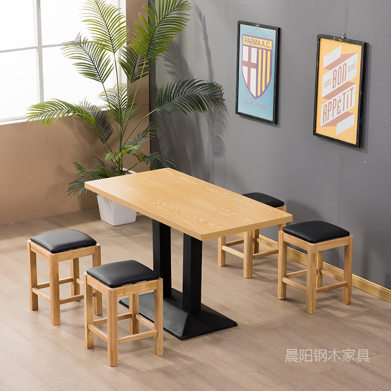 实木快餐桌椅组合 现代简约奶茶甜D品饭店汉堡火锅麻辣烫 餐饮桌