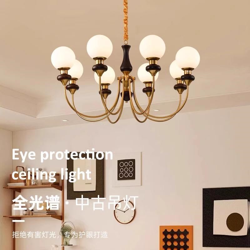 胡桃木魔豆吊灯法式中古风vintage客厅灯饰南洋复古创意卧室吊灯