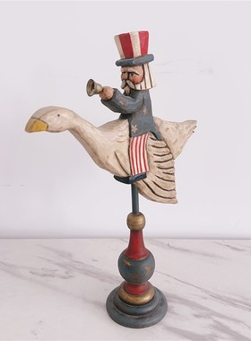 复古怀旧富丽大脚骑鹅创意木刻S工艺品装饰摆件