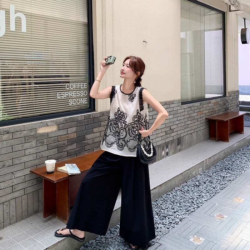 复古高级感亚麻蕾丝吊带背心女夏内搭无袖防走光拼接上衣胖mm显瘦