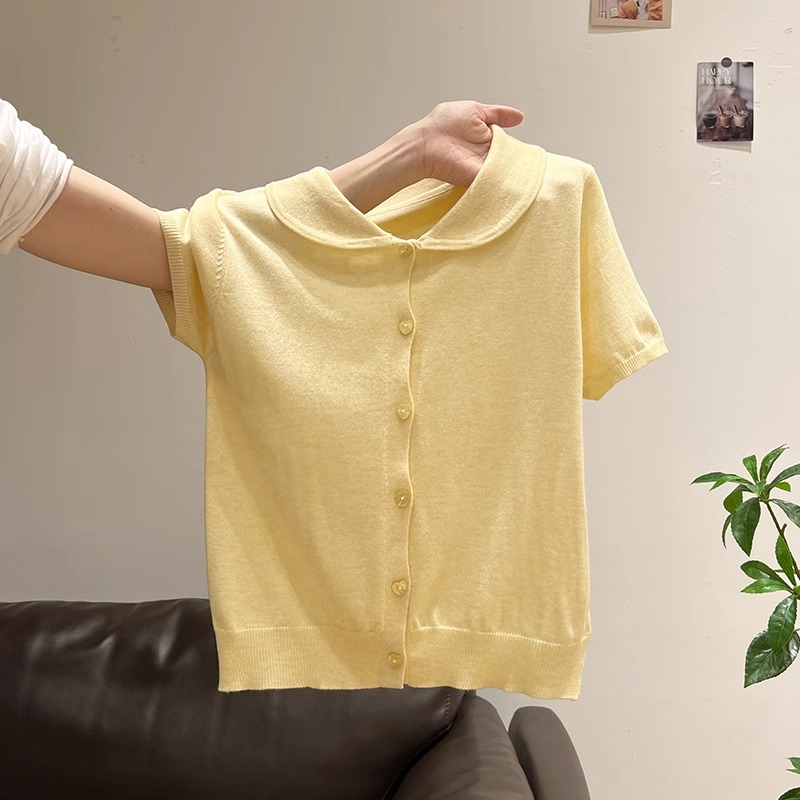 学院风娃娃领减龄针织短袖女正肩