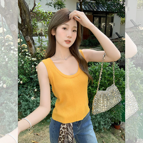 针织U领时尚百搭无袖吊带背心女