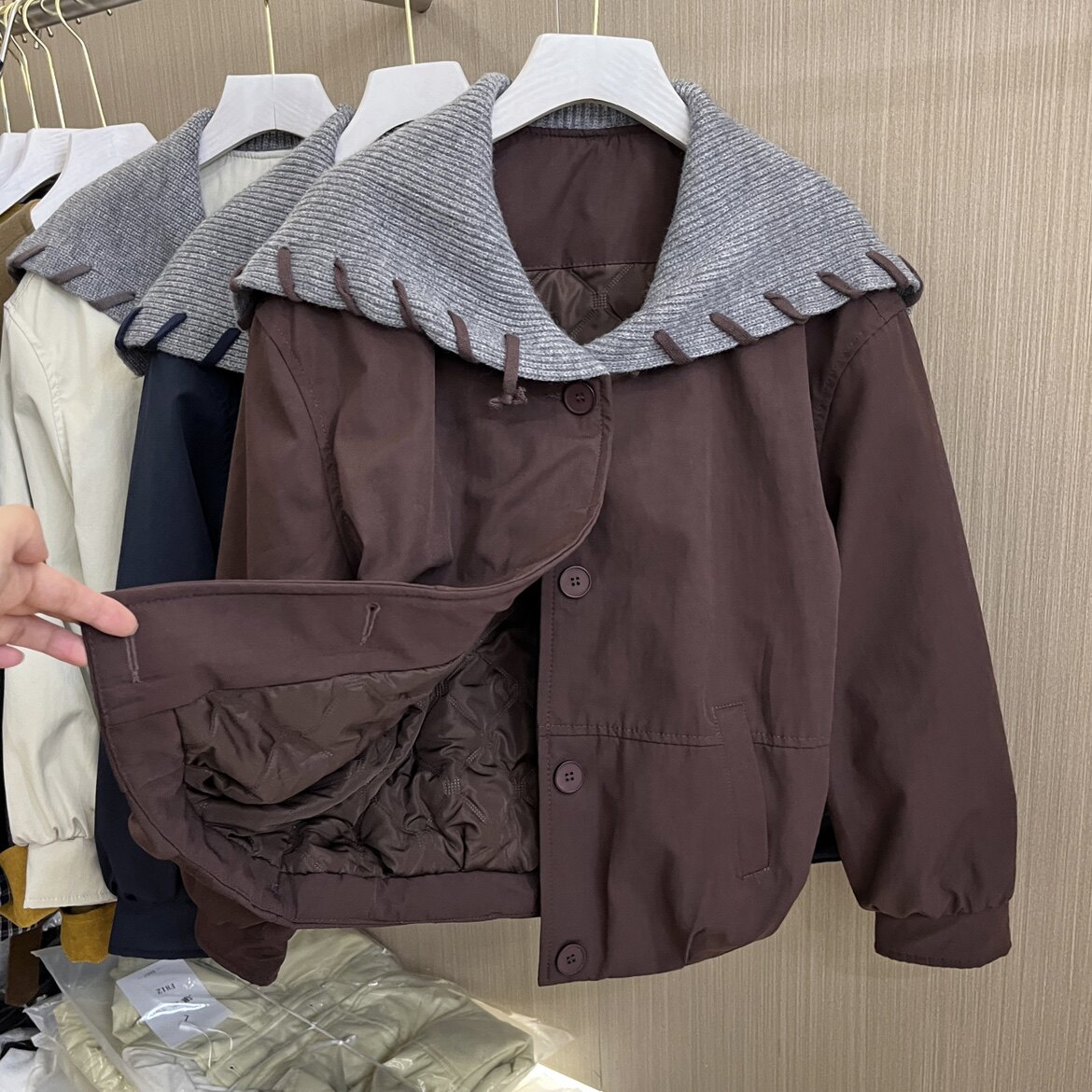 韩版翻领拼接加厚棉服外套女2026新款宽松设计感洋气时尚保暖夹克