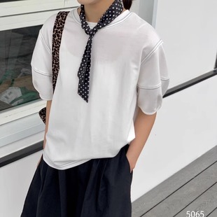 t恤女2025新款 纯棉圆领宽松显瘦短袖 内搭设计感洋气白色百搭上衣