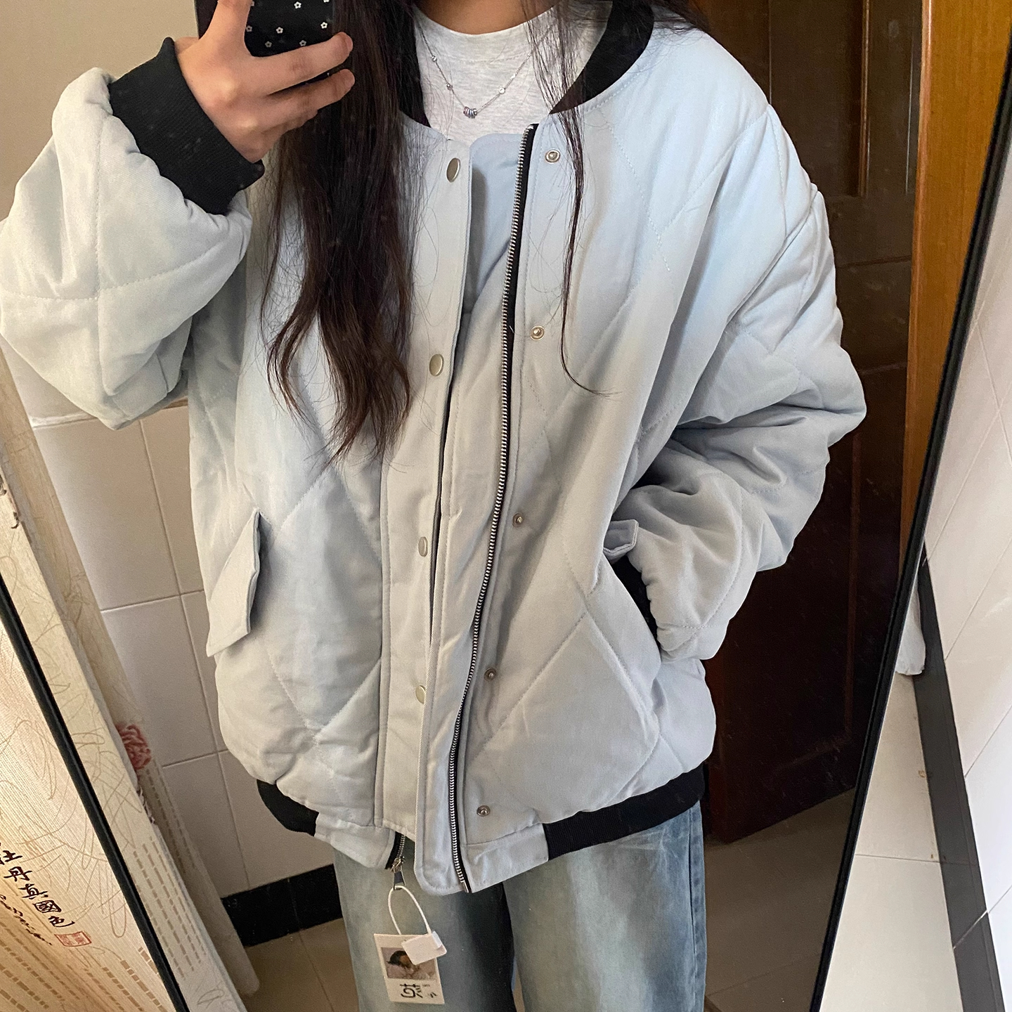 韩版撞色保暖棉服外套女秋冬新款