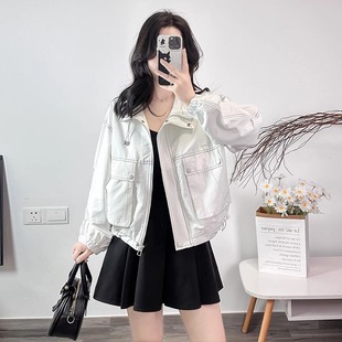 春秋宽松设计感百搭夹克上衣女 短外套女2025新款 韩版 明线立领时尚