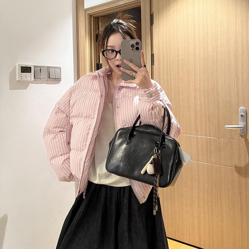 泡芙条纹棉服外套女秋冬新款加厚