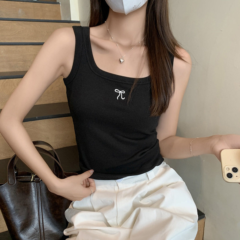 方领螺纹宽肩带吊带女内搭无袖2025新款刺绣遮副乳修身显瘦上衣薄,女装/女士精品,背心吊带,淘宝优惠券,粉丝福利购,淘宝优惠卷