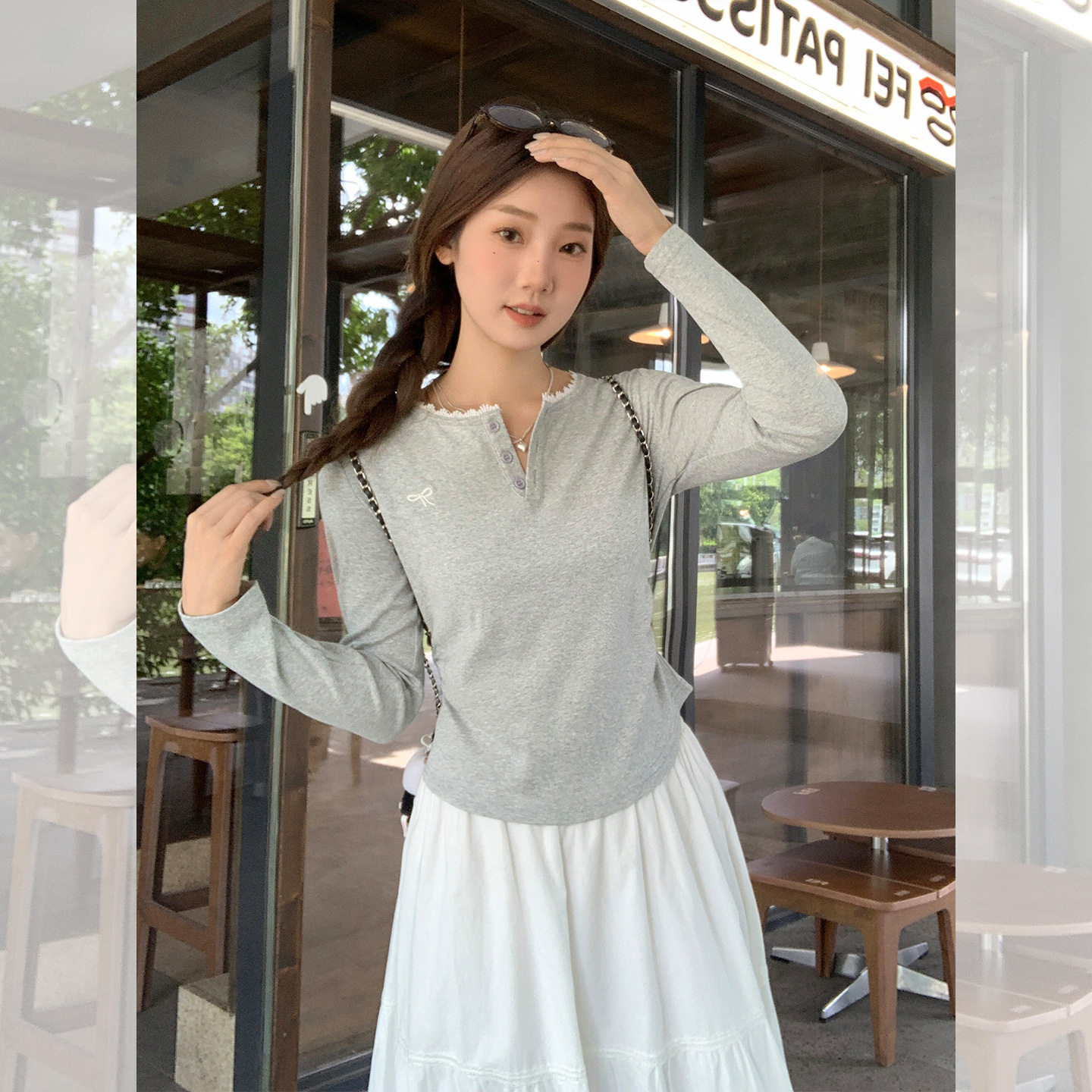 韩系蕾丝边撞色纯棉打底衫女春秋款内搭宽松设计感刺绣长袖T恤潮,女装/女士精品,T恤,淘宝优惠券,粉丝福利购,淘宝优惠卷