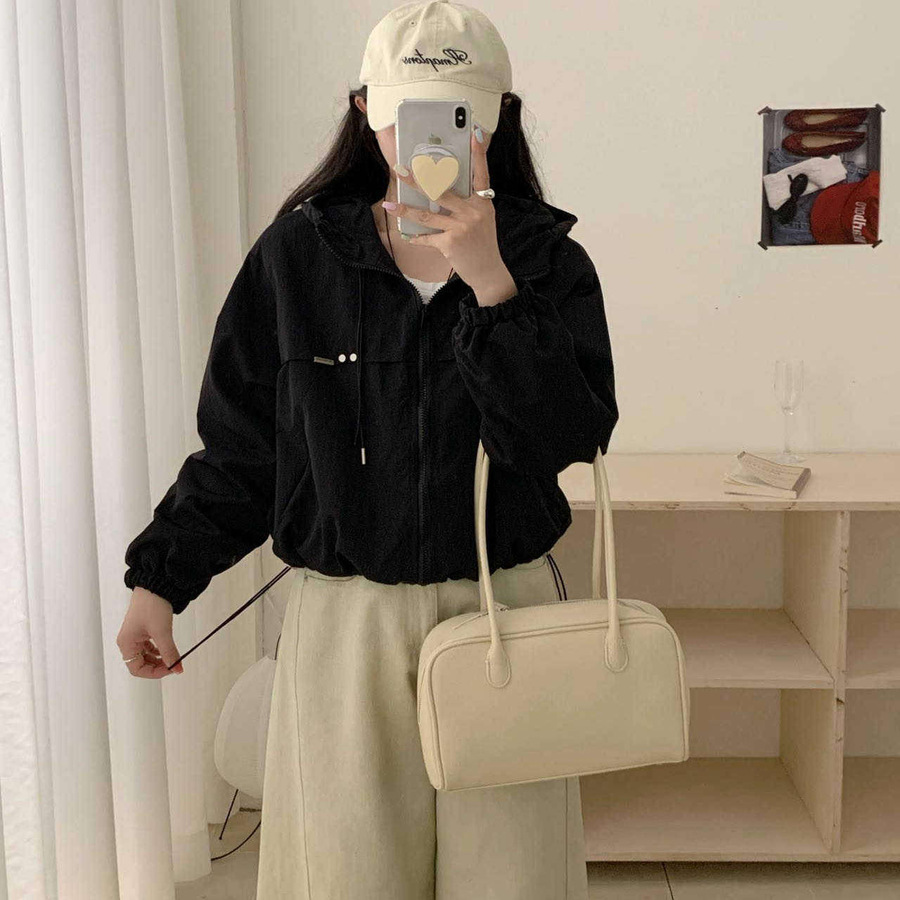 韩版小个子短款外套女连帽抽绳春秋新款宽松休闲冲锋衣设计感上衣,女装/女士精品,短外套,淘宝优惠券,粉丝福利购,淘宝优惠卷