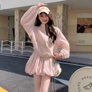 休闲外套花苞裙小个子两件套潮 粉色轻薄防晒衫 套装 女2025夏季 新款