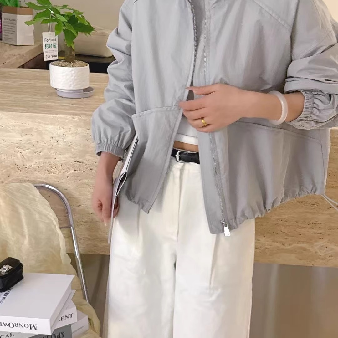 韩版休闲立领工装夹克外套女2025新款抽绳小个子高级感冲锋衣上衣
