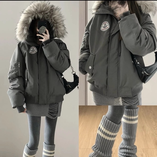 大毛领工装派克服加厚外套女冬季新款宽松小个子时尚保暖夹棉棉服